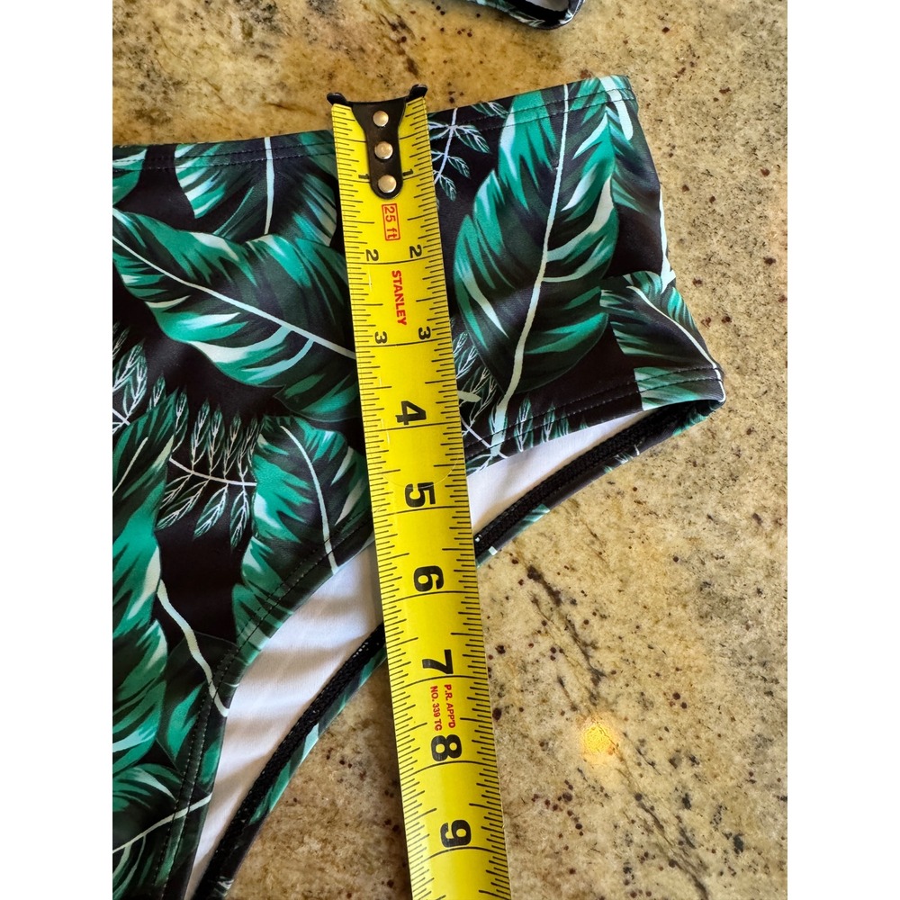 Tropical Green Leaf Ruffle High Waisted Bikini Set Two Piece Swimsuit Small - Picture 5 of 13